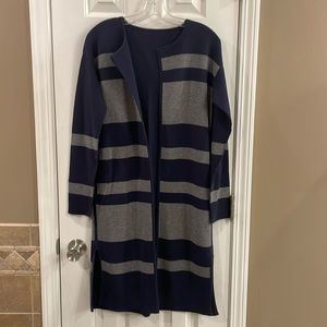 Athleta Reversible Open Front Longline Cardigan Navy Gray Stripe - XS